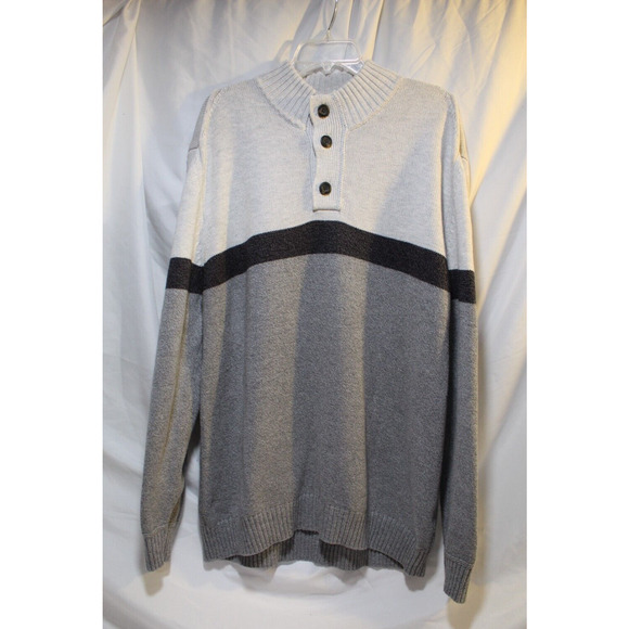 American Eagle Men's XXL Gray Color Block 1/4 Button Mock Neck Sweater Pullover - Picture 1 of 13